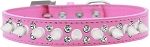 Double Crystal and White Spikes Dog Collar (Size: Bright Pink Size 12)