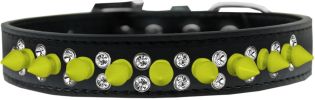 Double Crystal and Neon Yellow Spikes Dog Collar