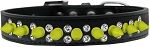 Double Crystal and Neon Yellow Spikes Dog Collar (Size: Black Size 12)