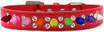 Double Crystal with Rainbow Spikes Dog Collar (Size: Red Size 12)