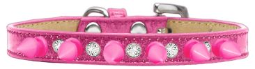 Crystal and Bright Pink Spikes Dog Collar