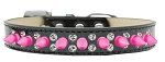 Double Crystal and Bright Pink Spikes Dog Collar