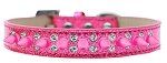 Double Crystal and Bright Pink Spikes Dog Collar (Size: Pink Ice Cream Size 12)