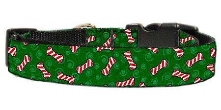 Candy Cane Bones Nylon and Ribbon Collars (Option: Small)