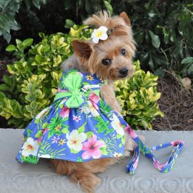 Blue Lagoon Hawaiian Hibiscus Dog Dress (Size: X-Small)