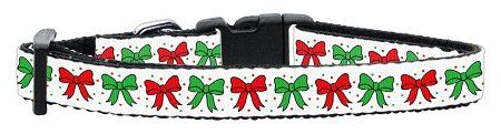 Christmas Bows Nylon Ribbon Collar (Option: Small)