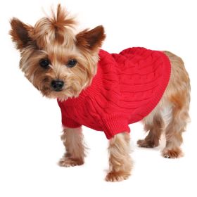 Dog Cable Knit 100% Cotton Sweater (Size: XX-Small, Color: Fiery Red)