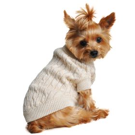 Dog Cable Knit 100% Cotton Sweater (Size: XX-Small, Color: Oatmeal)