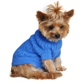 Dog Cable Knit 100% Cotton Sweater (Size: XX-Small, Color: Riverside Blue)