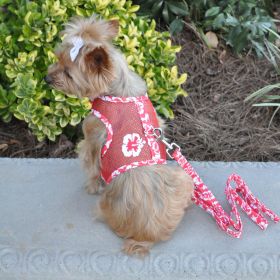 Hawaiian Hibiscus Cool Mesh Dog Harness (Size: X-Small, Color: Red)