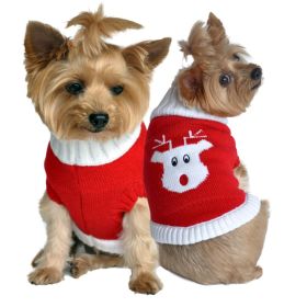 Dog Cable Knit 100% Cotton Sweater (Size: XX-Small, Color: Red Rudolph Holiday)