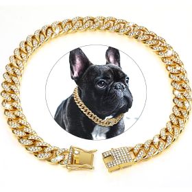 Dog Chain Crystal Artificial Diamondoid Dog Collar Walking Metal Chain Collar With Secure Buckle (Color: Silver Gray, Color / Size: 3XL)