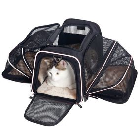 Outdoor dog portable handbag; 4 Sides Expandable Cat Carrier Bag with Removable Fleece Pad; Dog Carrier for Cats; Puppy and Small Dogs (Use: Large size, Color / Size: Black edge)