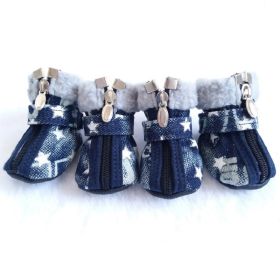 Pet Booties Set, 4 PCS Warm Winter Snow Stylish Dog Shoes, Skid-Proof Anti-Slip Sole Paw Protector with Zipper Star Design (Color: White, Color / Size: L)