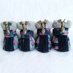 Pet Booties Set, 4 PCS Warm Winter Snow Stylish Dog Shoes, Skid-Proof Anti-Slip Sole Paw Protector with Zipper Star Design (Color: Pink, Color / Size: L)