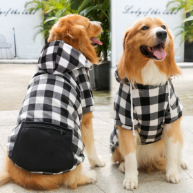 1pc Black Plaid Zip Pocket Pet Sweatshirt; Dog Clothes For Puppy And Cat; Pet Apparel (Color: Black, Color / Size: L)