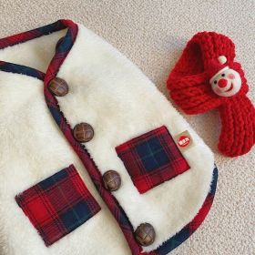 Warm Plaid Accent Christmas Dog Coat; Soft Pet Sweater Cardigan; with Snowman Scarf; Christmas Pet Clothing (Use: White [with scarf], Color / Size: S)