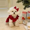 Red & White Sleeved Christmas Pet Dress For Small Medium Dog; New Year Dog Dress ; Cute Winter Pet Apparel