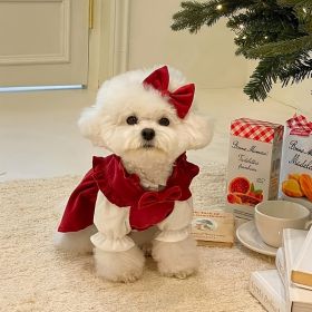 Red & White Sleeved Christmas Pet Dress For Small Medium Dog; New Year Dog Dress ; Cute Winter Pet Apparel (Color: Red, Color / Size: L)