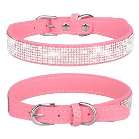 Pet Collar Shiny Rhinestone Dog Collar; Microfiber (Color: Pink, Color / Size: XS)