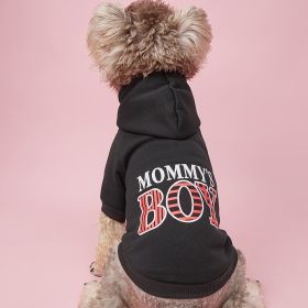 Pet Hoodie For Small & Medium Dogs; "Mommy's Boy" Pattern Dog Hoodie; Winter Pet Apparel (Color: Black, Color / Size: S)