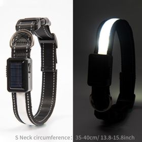 Solar And USB Rechargeable Light Up Pet Collar Waterproof LED Dog & Cat Collars For Night Walking (Color: White, Color / Size: S)