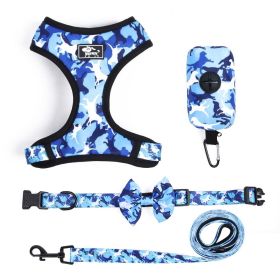 4Pcs Set Reflective No Pull Dog & Cat Harness Collar Leash With Dog Poop Bag For Small Medium Dog (Color: Blue, Color / Size: XL)