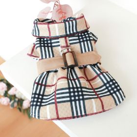 Pet Dress; Plaid Dog Dress With Belt; Winter Cat Dress Pet Clothes For Small Medium Dogs & Cats (Color: Dark Khaki, Color / Size: XS)