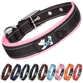 Pet dog collar; diving cloth reflective nylon collar; medium and large dog collar (Use: Black ribbon, Specification (L * W): S 2.0*(28-38)CM)