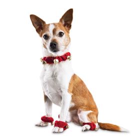 Christmas Pet Jingle Bell Paw Bracelet Collar Set Stretchy Scarf Holiday Accessories Dog Neckwear Bell Scrunchie with Foot Cover Bell Set; dog collar (Option: SIZEM)