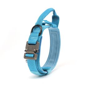 Tactical Dog Collar Military Dog Collar Adjustable Nylon Dog Collar Heavy Duty Metal Buckle with Handle for Dog Training (Color: Blue, Color / Size: XL)