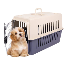 Plastic Cat & Dog Carrier Cage with Chrome Door Portable Pet Box Airline Approved, Medium, Blue/Red (Option: skuKM0078)