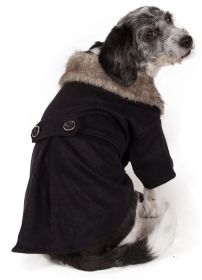 Buttoned 'Coast-Guard' Fashion Faux-Fur Collared Wool Pet Coat (Color / Size: medium)