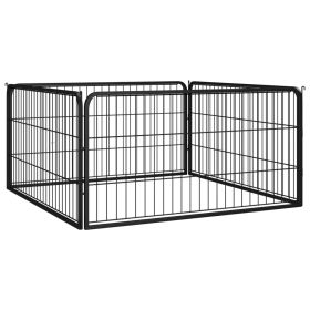 Dog Playpen 4 Panels Black 39.4"x19.7" Powder-coated Steel (Option: ColorBlack)