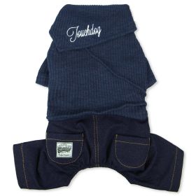 Touchdog Vogue Neck-Wrap Sweater and Denim Pant Outfit (Color: Navy, Color / Size: X-Large)