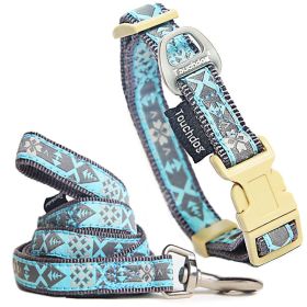 Touchdog 'Shape Patterned' Tough Stitched Embroidered Collar and Leash (Color: Blue, Color / Size: small)