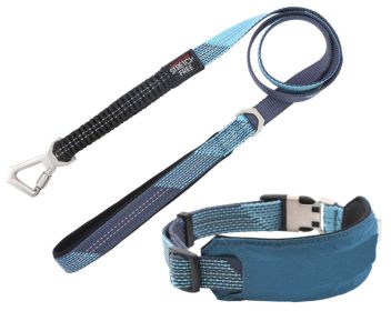 Pet Life 'Geo-prene' 2-in-1 Shock Absorbing Neoprene Padded Reflective Dog Leash and Collar (Color: Blue, Color / Size: large)