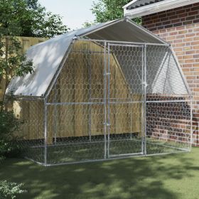 Dog Cages 2 pcs with Roof and Door Silver Galvanized Steel (Option: ColorSilver)