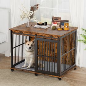 Furniture dog crate sliding iron door dog crate with mat. (Rustic Brown,43.7''W x 30''D x 33.7''H). (Option: Coloras Pic)