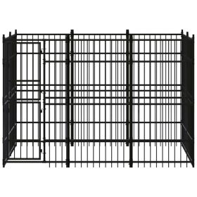 Outdoor Dog Kennel Steel 59.5 ft¬Home Life Boutique" (Option: Black)