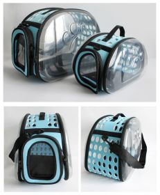 Transparent Capsule Pet Carrier - Collapsible Design; Foldable Portable Handbag for pets; Cat and Dog Carrier (Use: Small Lake Blue)