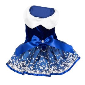 Satin Holiday Dog Dress - Snowflake Dog Harness Dress (Size: X-Small, Color: Snowflakes)