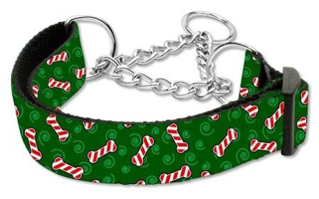 Candy Cane Bones Nylon Ribbon Collar Martingale (Option: Medium)