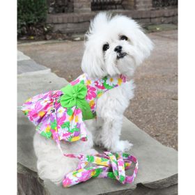 Pink Hawaiian Floral Dog Harness Dress with Matching Leash (Size: X-Small)