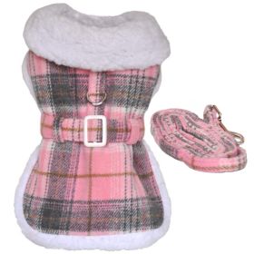 Sherpa-Lined Dog Coat / Dog Harness (Size: X-Small, Color: Pink & White Plaid)