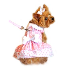 Polka Dot and Lace Dog Dress Set with Leash (Size: X-Small, Color: Pink)