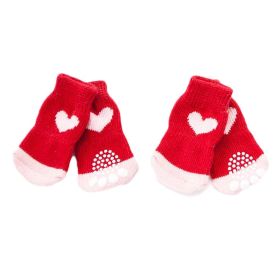 4 Pcs Knitted Dogs Socks Cat Socks Cute Pet Socks Dog Paw Protection for Puppy Indoor Wear (Option: Red Hearts)