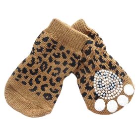 4 Pcs Cute Puppy Cat Socks Knitted Pet Socks Dog Paw Protection Poodle Teddy Socks (Option: Brown Leopard Print)