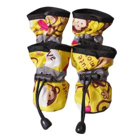 4 Pcs Cute Dog Shoes Foot Covers Rain Shoes Puppy Waterproof Pet Shoes (Color: Yellow)