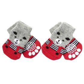 4 Pcs Knitted Dogs Socks Cat Socks Cute Pet Socks Dog Paw Protection for Puppy Indoor Wear (Option: Red Bear)